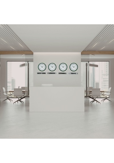 Modern Yeşil 36 Cm 4 Lü Tabelalı Dünya Saatleri Otel Ve Resepsiyon Saati
