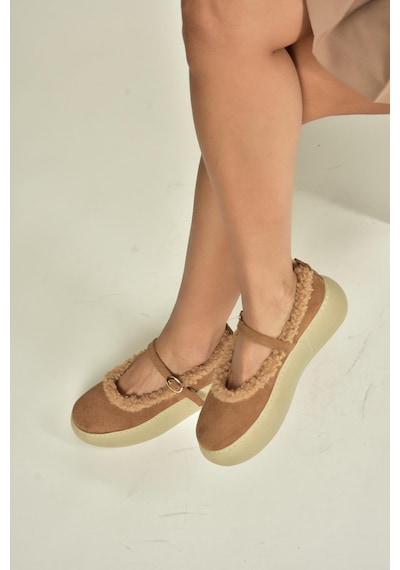 Fox Shoes V811269502 Taba Süet İçi Kürklü Günlük Kadın Ayakkabı Taba
