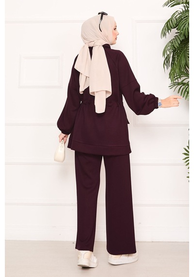Butik Kadın Fermuarlı Cep Detaylı Tesettür Eşofman Takımı Bordo Bordo