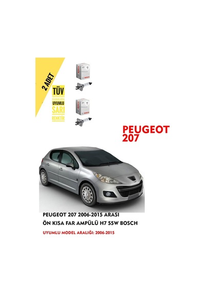 Peugeot 207 2006-2015 Arası Ön Kısa Far Ampülü 2 Adet Sarı Renk