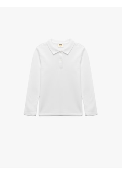 Koton Uzun Kollu Pamuklu Basic Polo Yaka Okul Tişörtü Beyaz 7wkg10010ak