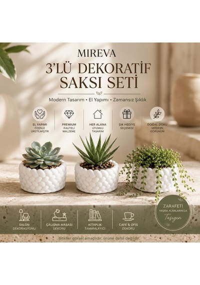 Tr 3'lü Mini Saksı Seti 5 Cm El Yapımı Dekoratif Beton Saksı Küçük Sukulent Saksısı, Masa & Raf Dekoru, Diğer