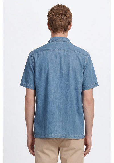 Wrangler Pamuk Relaxed Fit Rahat Kesim Gömlek Yaka Denim Gömlek Mavi
