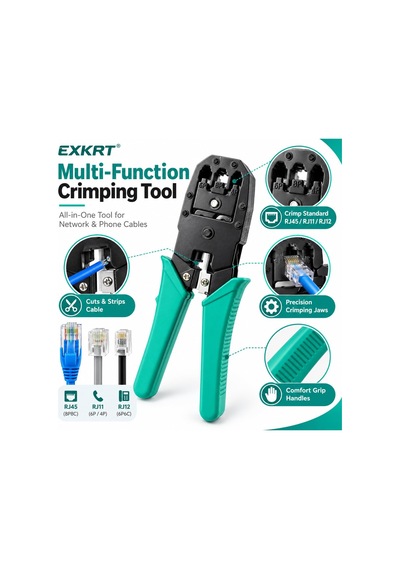 Ağ Alet Seti, Kablo Test Cihazı İle Rj45 Sıkma Aleti Seti, Punch Down Aleti, Tel Soyucular, Cat5 Cat5e Cat6 Ethernet Kablosu Onarımı İçin 10 Rj45 Konnektörler Ve Tornavidalar
