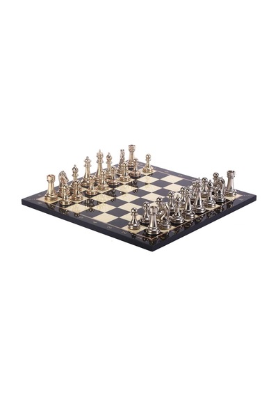Metal Klasik Satranç Takımı Parlak Ve Ceviz Desenli Mdf Ahşap Sa