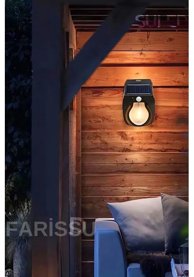 Güneş Enerjili Dekor Balkon Bahçe Aydınlatması Ampul Şeklinde Şık Led Loş Işık Siyah
