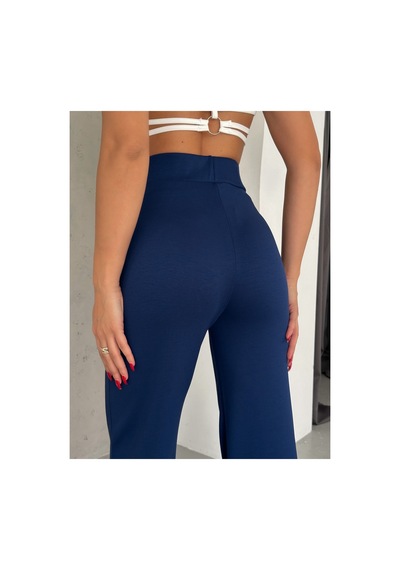 Gugus Kadınmodal Kumaş Bol Paça Önü Dikişli Beli Lastikli Günlük Pantolon Lacivert