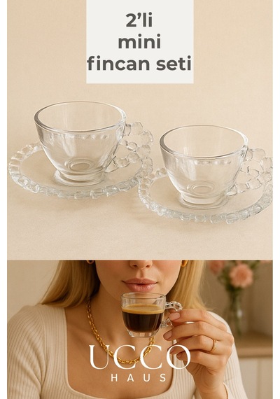 2'li Cam Fincan Seti 2 Bardak + 2 Tabak Kahve Fincanı Çay Fincanı Şık Kahve Ve Çay Sunum Bardağı Şeffaf