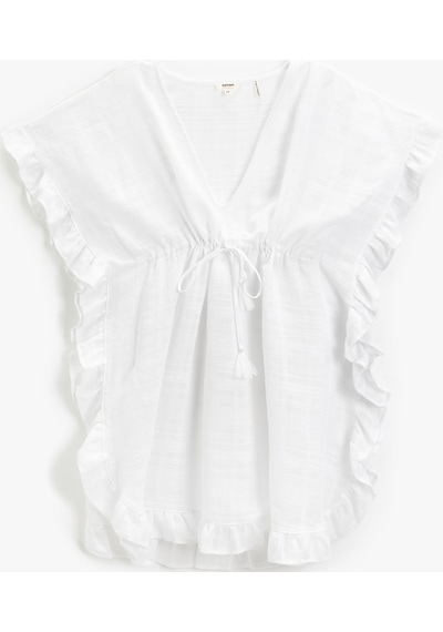 Koton Dokulu Kimono V Yaka Beli Büzgülü Kolları Fırfırlı Püskül Detaylı Beyaz 3sak90001bw 3SAK90001BW000 Koton Dokulu Kimono V Yaka Beli Büzgülü Kolları Fırfırlı Püskül Detaylı Beyaz 3sak90001bw 3SAK90001BW000