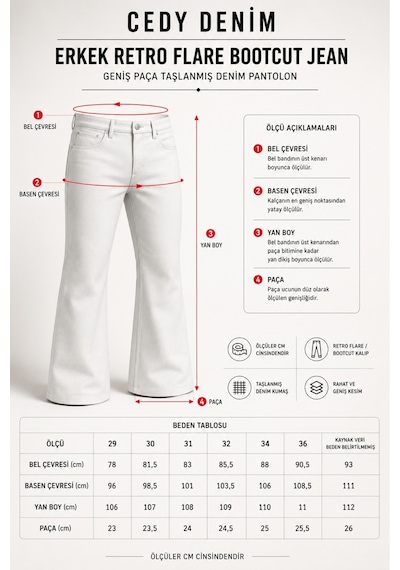 Cedy Denim Cedy Denım Premium Seri: Erkek Retro Flare Bootcut Jean - Geniş Paça Taşlanmış Denim Pantolon C370 Siyah