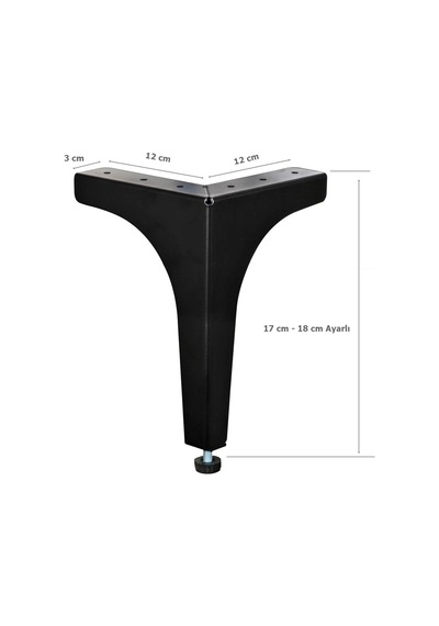 4 Adet Klas Ayak Metal 17 Cm Mat Siyah Mobilya Koltuk Ayağı