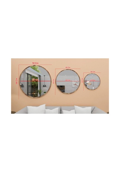 Tr Dekoratif Yuvarlak Ayna 3 Adet Set Banyo Salon Antre Hol Mutfak Duvar Ofis Banyo Wc,ceviz Genel