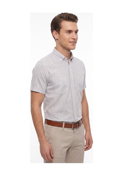 Mösyö Erkek Çift Cepli % 100 Cotton Kısa Kol Gömlek Bgl-st05647 Bej