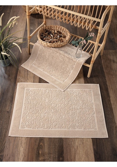 2'li Damask Desenli & %100 Pamuk Ayak Havlusu Cappuccino