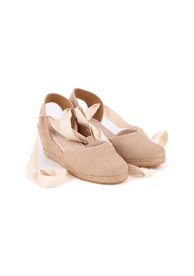 Star Tombis Gerçek Elişi Arkası Açık Geniş Ipli Dolgu Topuk Keten Kadın Espadril Handmade Hasır
