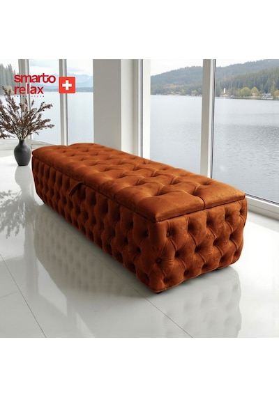 Smarto Relax Puf Saas-fee Sandıklı Ayaksız Kapitoneli Dekoratif 110x45x40 Cm Turuncu Turuncu