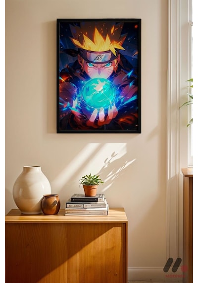Naruto Rasengan Anime Poster, Siyah Çerçeveli Duvar Tablosu - Anime Severlere Özel Hediye