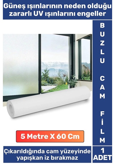 Premium İz Bırakmaz İç Göstermez Gizlilik Ofis Salon Banyo Uv Koruyucu Buzlu Cam Film 5metre X 60 Cm