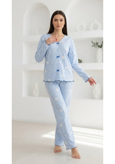 Divinus Panda Desenli Bayan Pijama Takımı mavi
