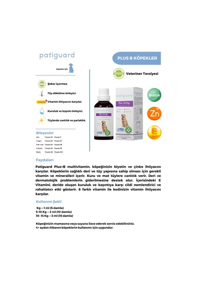 Patiguard Plus B For Dogs Köpek İçin Tüy Dökülme Engelleyici 50 ML