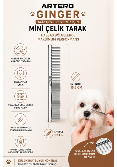 Artero Ginger Ağız Çevresi Ve Yüz İçin Mini Köpek Tarağı