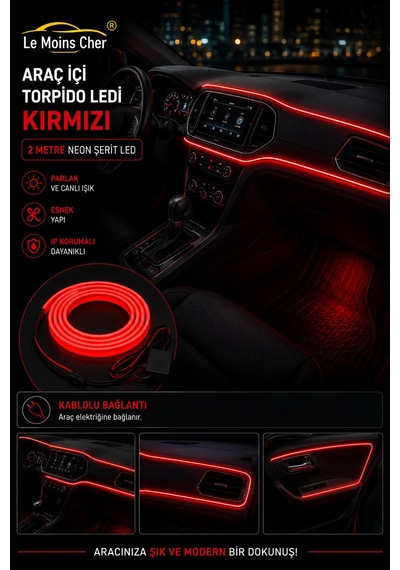 Audi R8 Coupe Araç İçi Torpido Ledi Kırmızı 2 Metre Neon Ip Şerit Led