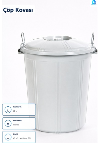Kilitli Çöp Kovası 70 L Plastik 45 X 51 X 45 Cm