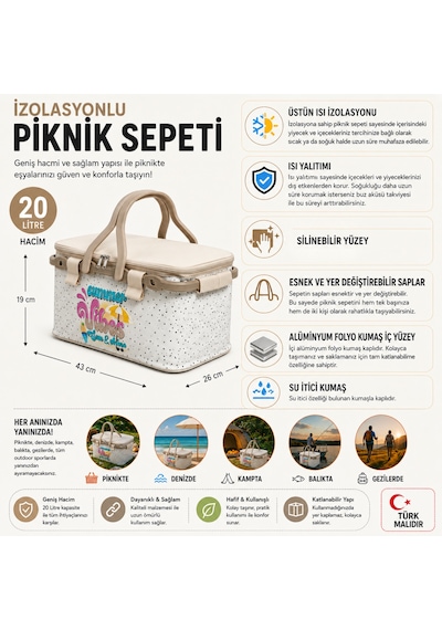 20 Lt Piknik Sepeti 1120 Picnic Bag -369 Karışık/Çok Renkli