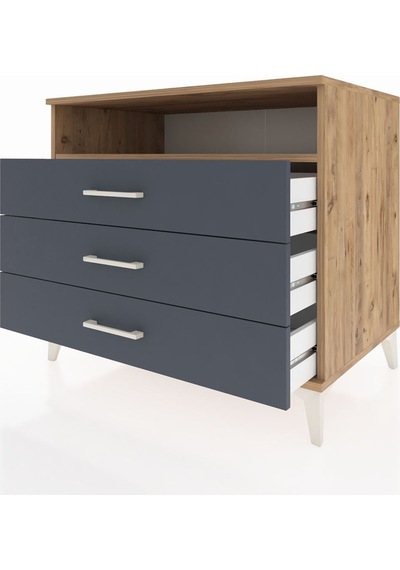 Kronos Şifonyer Tek Raflı 3 Çekmeceli 88x59x80 Çam-antrasit Atlas Çam