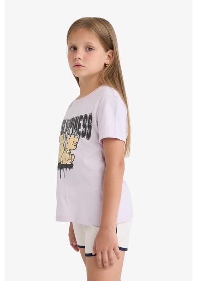 DeFacto Kız Çocuk Bisiklet Yaka Baskılı Kısa Kollu Tişört E0349A825SMPN425 Pembe