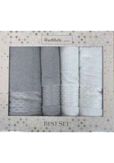 Elissa Best Set Hamam Seti Banyo Havlu Takımı Gri-beyaz Gri