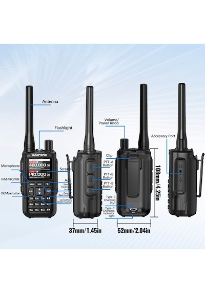 Baofeng Mını-5 Dual Band El Telsizi 2200mah Type-c Bataryalı Bluetooth Programlama Siyah