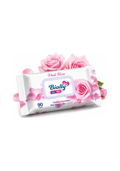 Biolly Pink Rose Islak Mendil 90 Yaprak - Koli 12 Adet 12'li Set