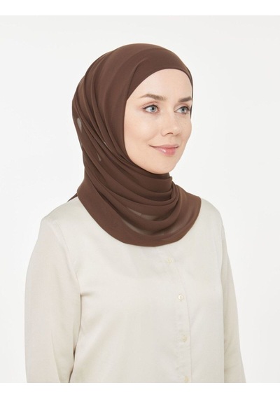 Melodi Scarf Kadın Tesettür Pratik Boru Boneli Hazır Şifon Şal Kahverengi KAhverengi