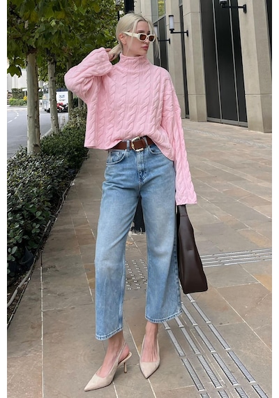 Madmext Pembe Balıkçı Yaka Örme Triko Kazak Mg2172 Pembe