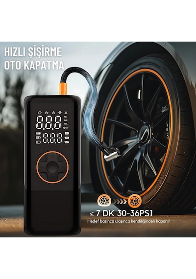 Şarjlı Hava Kompresörü 150 Psı - 4500 Mah Taşınabilir Araba Lastik Şişirme Kompresörü Flaş Işıklı - Ayarla Diğer