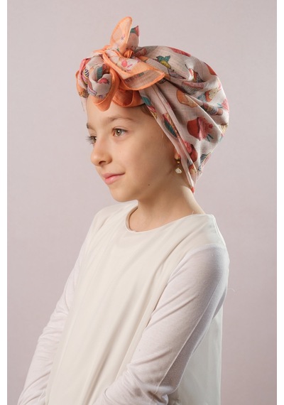 Hürrem Bone Hardal Dijital Baskılı Çocuk Tesettür Eşarp Pamuk Polyester Dondurma Desenli 6002 43 Hardal