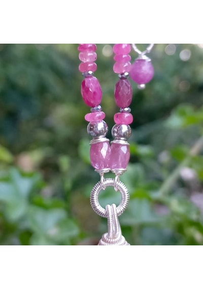 2846 Yakut Spinel Hematit El Yapımı Çelik Aparatlı Kolye 046 - Pembe