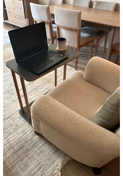 Ahşap Ayaklı Ahşap Tabla C-sehpa Zigon Yan Koltuk Laptop Servis Sehpası Zigon Antrasit Gri 35x60 Antrasit