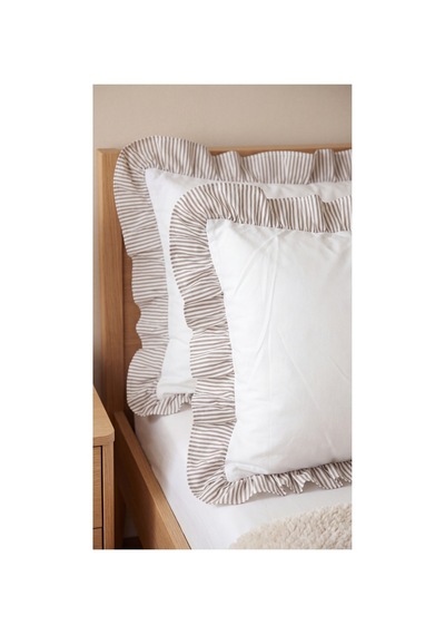 2'li Pamuklu Kumaş Çizgili Fırfırlı Yastık Kılıfı50x70 Cm Kahverengi - 905308848 Kahverengi