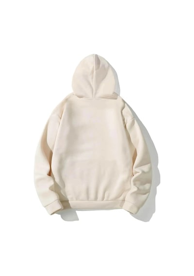 Tarzsokak Unisex Bej Happiest Baskılı Oversize Kapşonlu Sweatshirt Bej