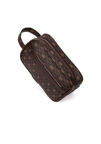 Newish Polo Erkek Desenli Siyah Vegan Deri Portföy-clutch Traş/makyaj Ve El Çantası Günlük, Seyahat Kahverengi