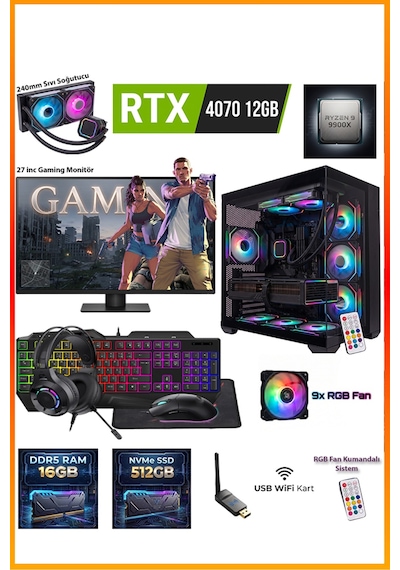 Comloji CMLJ58 R9-9900X 16 GB 512 GB SSD RTX4070 27" Free Dos Masaüstü Oyuncu Bilgisayarı