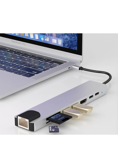 8 In 1 Type C To Hdmı- Sd/ Tf- 2 USB 3.0- USB-C Pd Ethernet Kablo
