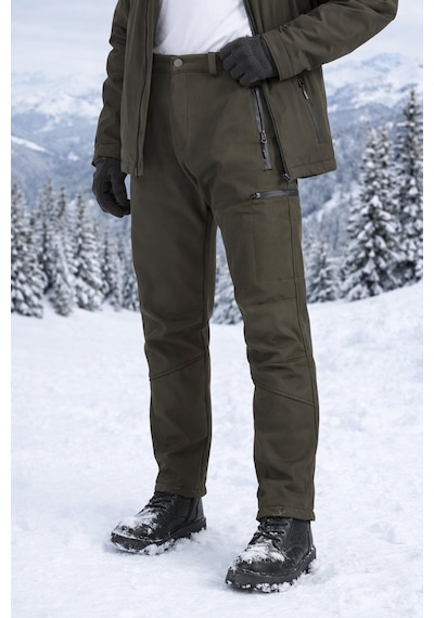Vatan Tekstil İçi Polarlı Kışlık İthal Softshell Rüzgar Geçirmez Su İtici Kumaş Erkek Pantolon Haki