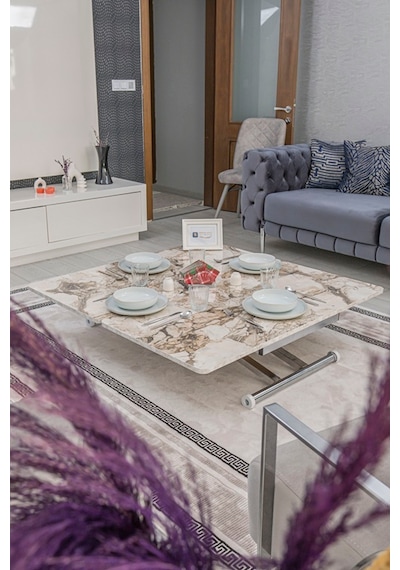 Home Üst Tabla Mdf Beyaz Mermer Oval Köşe Alt Krom