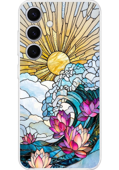 Printify Samsung Galaxy S25 Fe İle Uyumlu Vitray Okyanus Sabahı Tasarımlı Şeffaf Silikon Kılıf Şeffaf