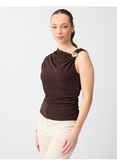 Jimmy Key Jimmy Key Acı Kahve Asimetrik Yaka Düşük Omuz Dar Kesim Örme Bluz 6sw036651803