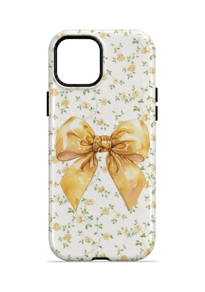 Velvoria Valestra Golden Floral Bow Apple iPhone Uyumlu 15 Darbe Korumalı Kılıf Valestra Select - Golden Floral Bow