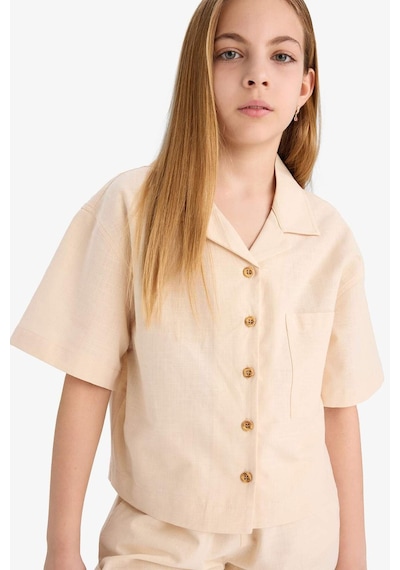 DeFacto Kız Çocuk Cropped Fit Keten Kısa Kollu Gömlek D7638A825SMER42